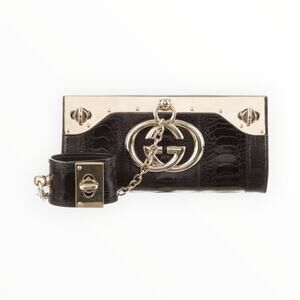 Gucci Britt Bag Black Ostrich Leg GG Cuff Clutch